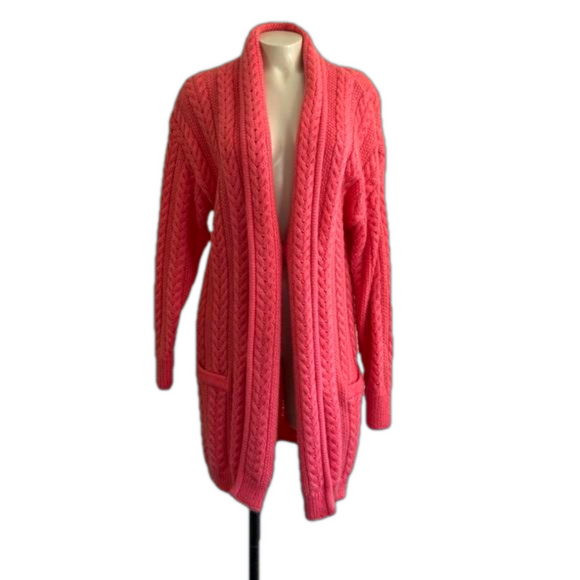 Carlisle Sweaters - CARLISLE SPORT mohair blend cable knit salmon color/open front cardigan …